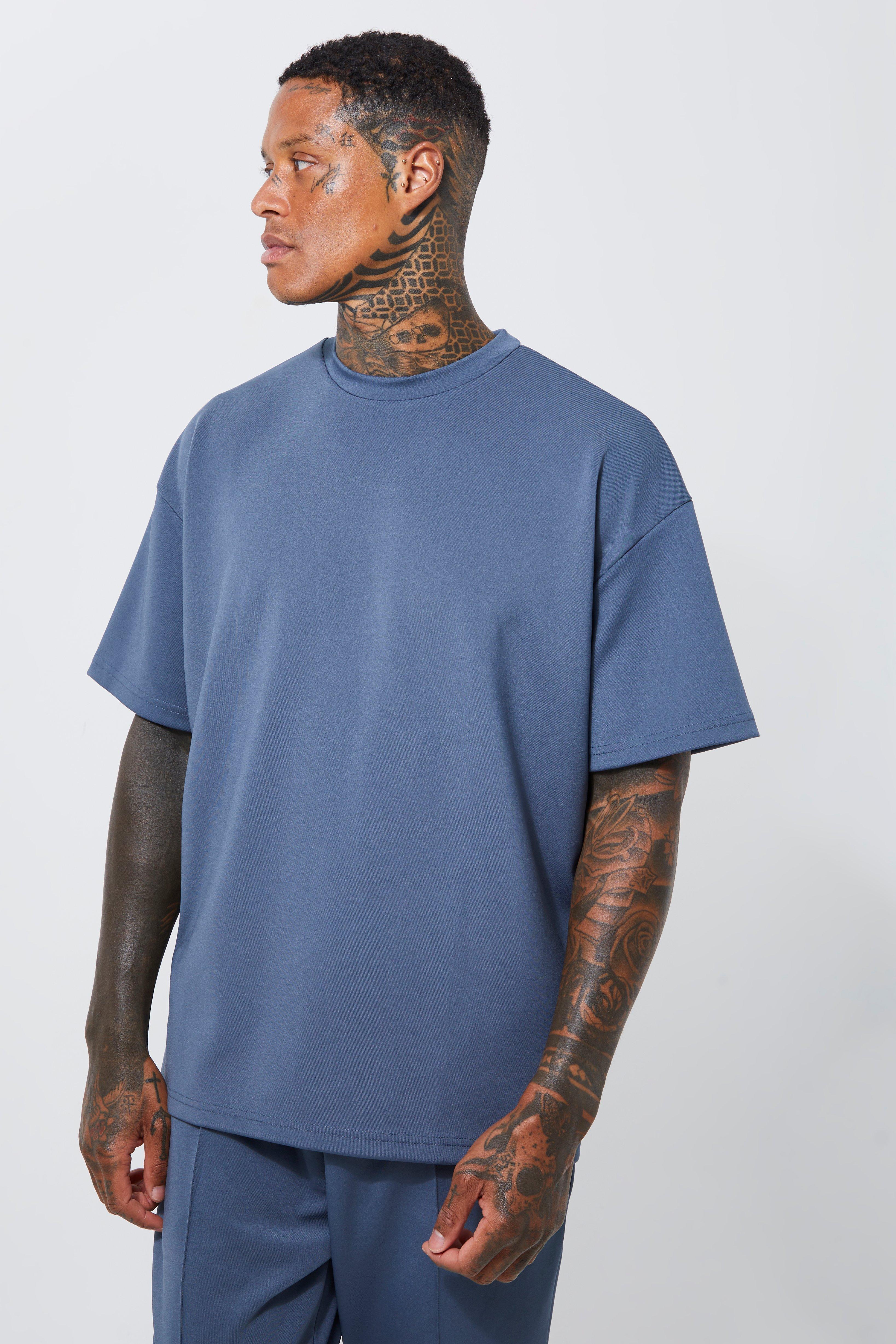 Mens Grey Oversized Scuba T-shirt, Grey